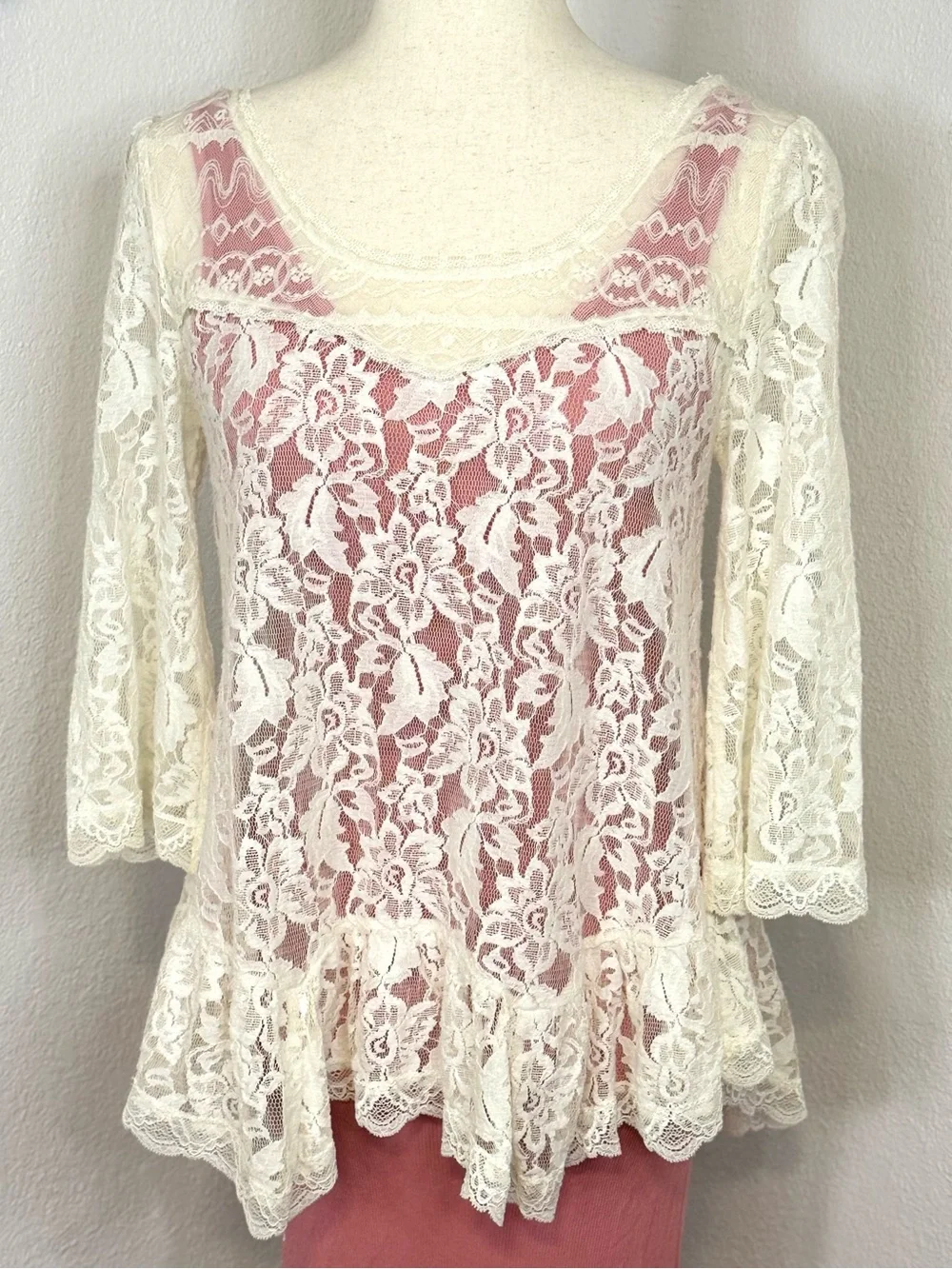Free People Lace Top XS Sheer Ivory